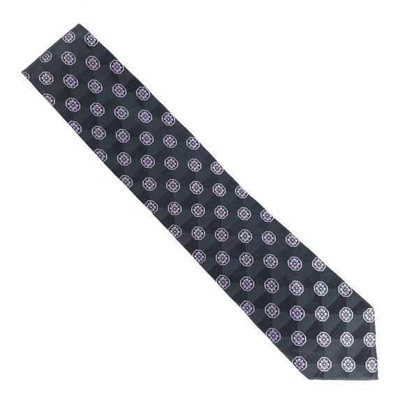 Yorktown Men Necktie 100% Silk Geometric Motif Black Purple 61x3 - NWOT - Picture 1 of 5